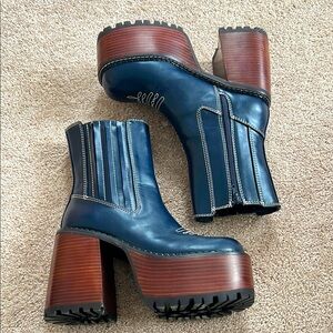 Blue Platform Ankle Boots